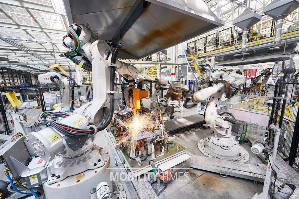 ABB robots helping to automate an EV production line