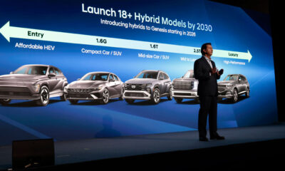 현대자동차가 "2025 CEO 인베스터 데이"에서 하이브리드 자동차 전략을 발표하고 있다.